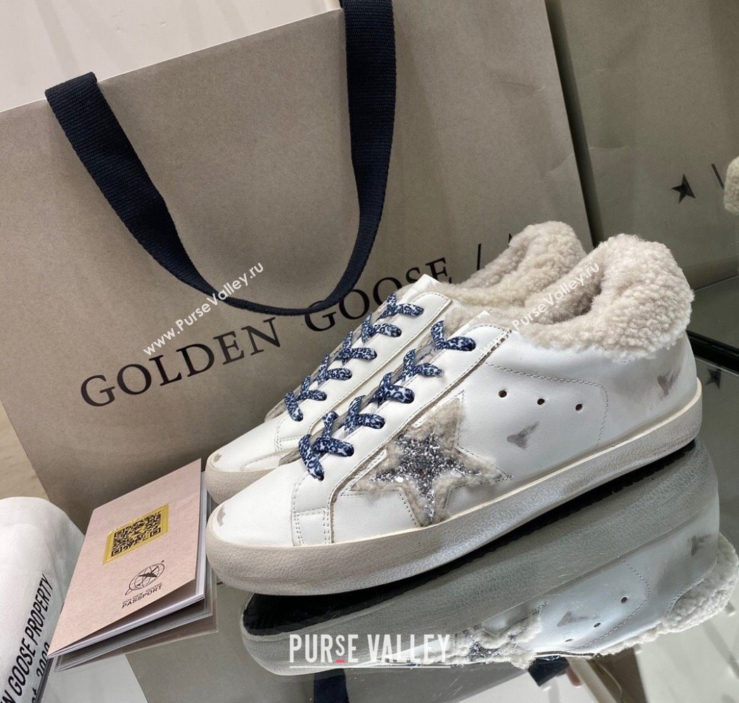 Golden Goose Womens Super-Star Sneakers in White Leather and Wool 2025 GGDB103112 (MD-251031068)