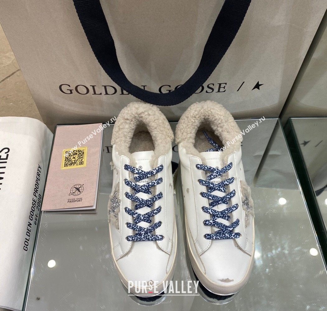 Golden Goose Womens Super-Star Sneakers in White Leather and Wool 2025 GGDB103112 (MD-251031068)