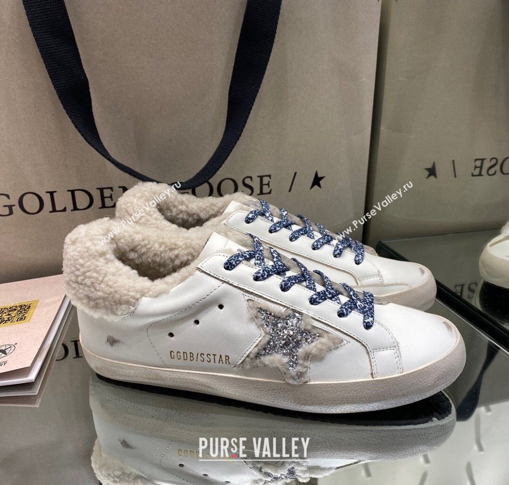 Golden Goose Womens Super-Star Sneakers in White Leather and Wool 2025 GGDB103112 (MD-251031068)