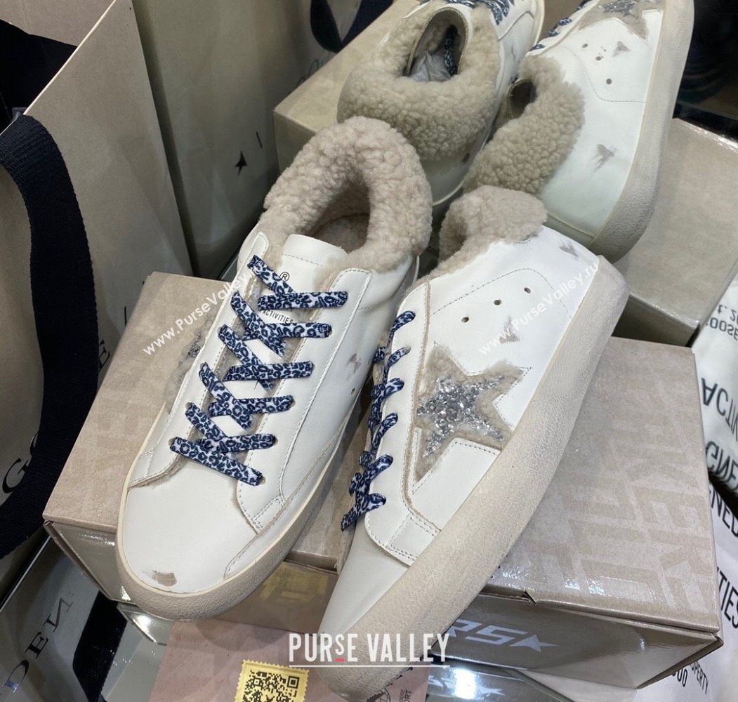 Golden Goose Womens Super-Star Sneakers in White Leather and Wool 2025 GGDB103112 (MD-251031068)