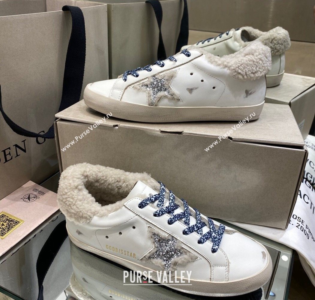 Golden Goose Womens Super-Star Sneakers in White Leather and Wool 2025 GGDB103112 (MD-251031068)