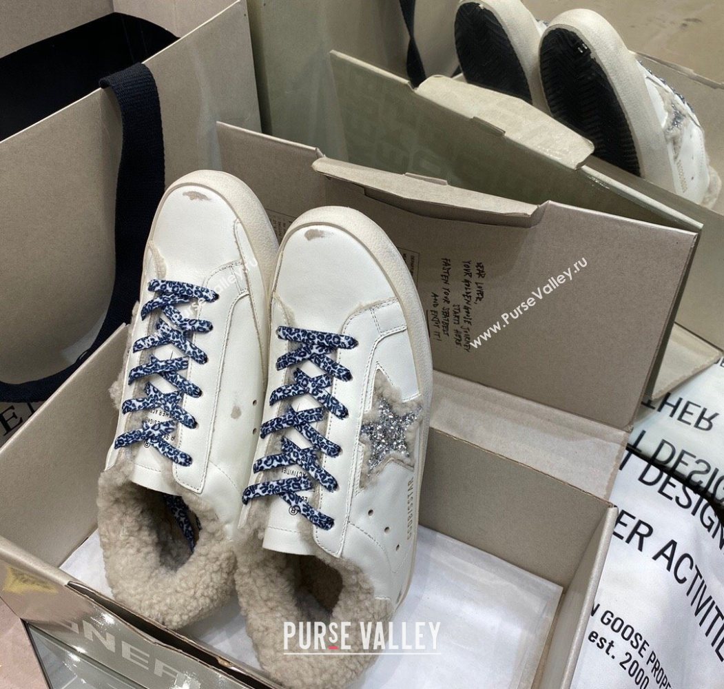 Golden Goose Womens Super-Star Sneakers in White Leather and Wool 2025 GGDB103112 (MD-251031068)