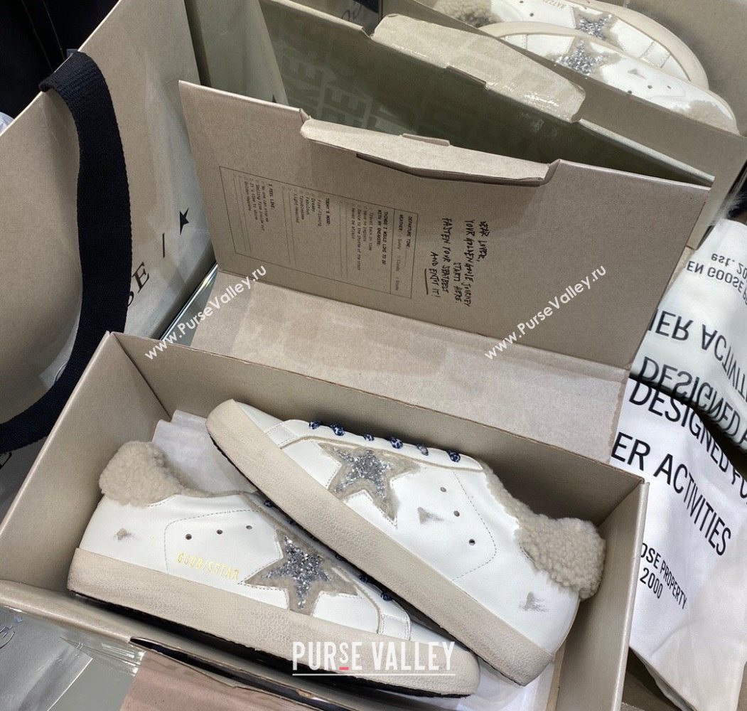 Golden Goose Womens Super-Star Sneakers in White Leather and Wool 2025 GGDB103112 (MD-251031068)