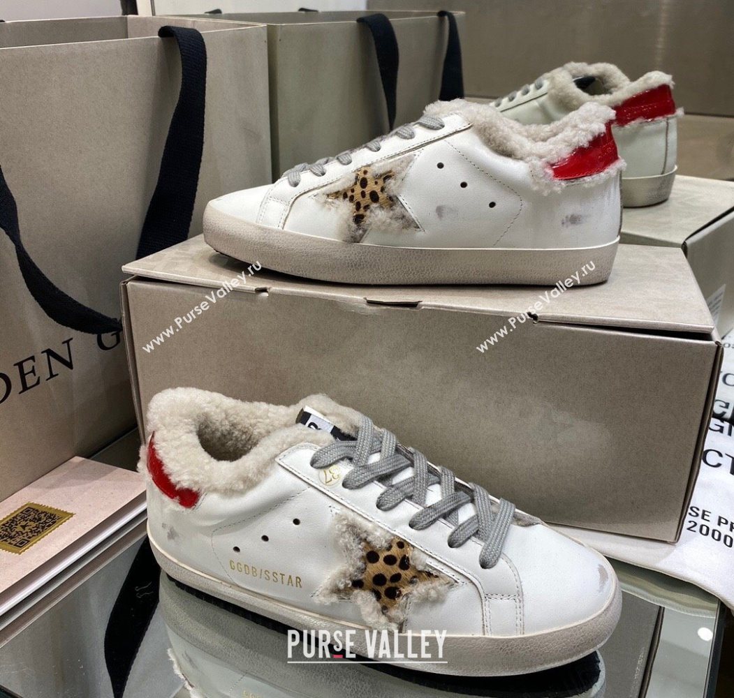 Golden Goose Womens Super-Star Sneakers in White Leather and Wool 2025 GGDB103113 (MD-251031069)