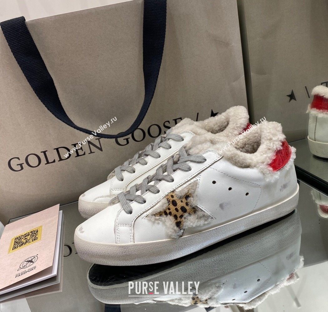 Golden Goose Womens Super-Star Sneakers in White Leather and Wool 2025 GGDB103113 (MD-251031069)