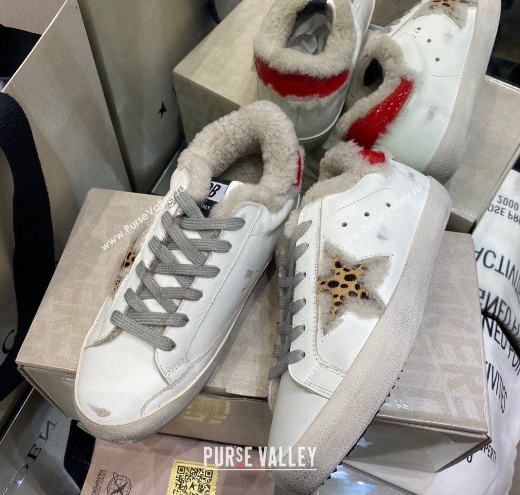 Golden Goose Womens Super-Star Sneakers in White Leather and Wool 2025 GGDB103113 (MD-251031069)