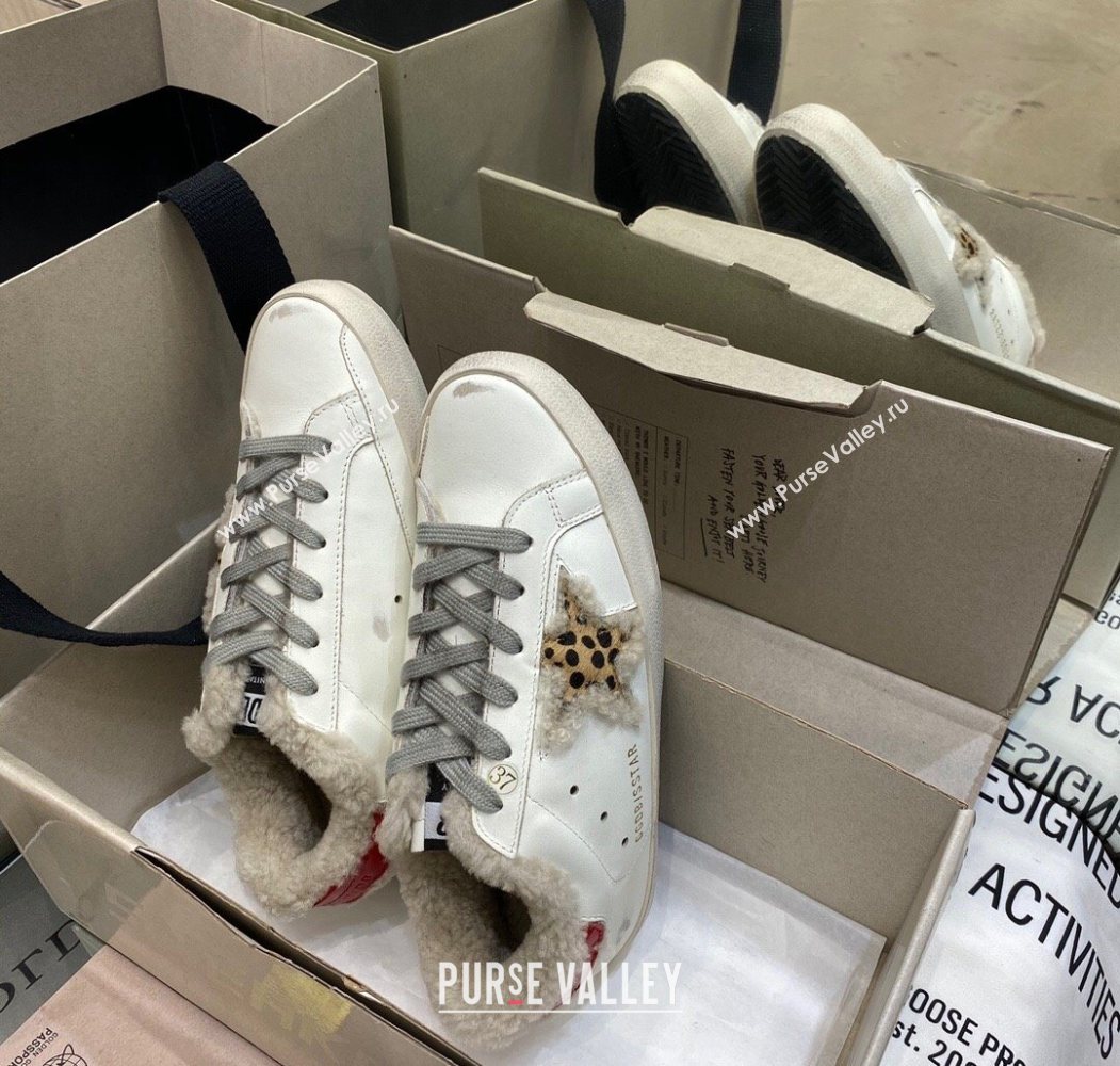 Golden Goose Womens Super-Star Sneakers in White Leather and Wool 2025 GGDB103113 (MD-251031069)