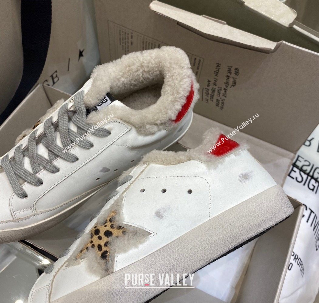 Golden Goose Womens Super-Star Sneakers in White Leather and Wool 2025 GGDB103113 (MD-251031069)