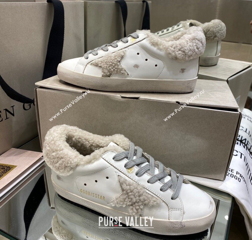 Golden Goose Womens Super-Star Sneakers in White Leather and Wool 2025 GGDB103113 (MD-251031073)