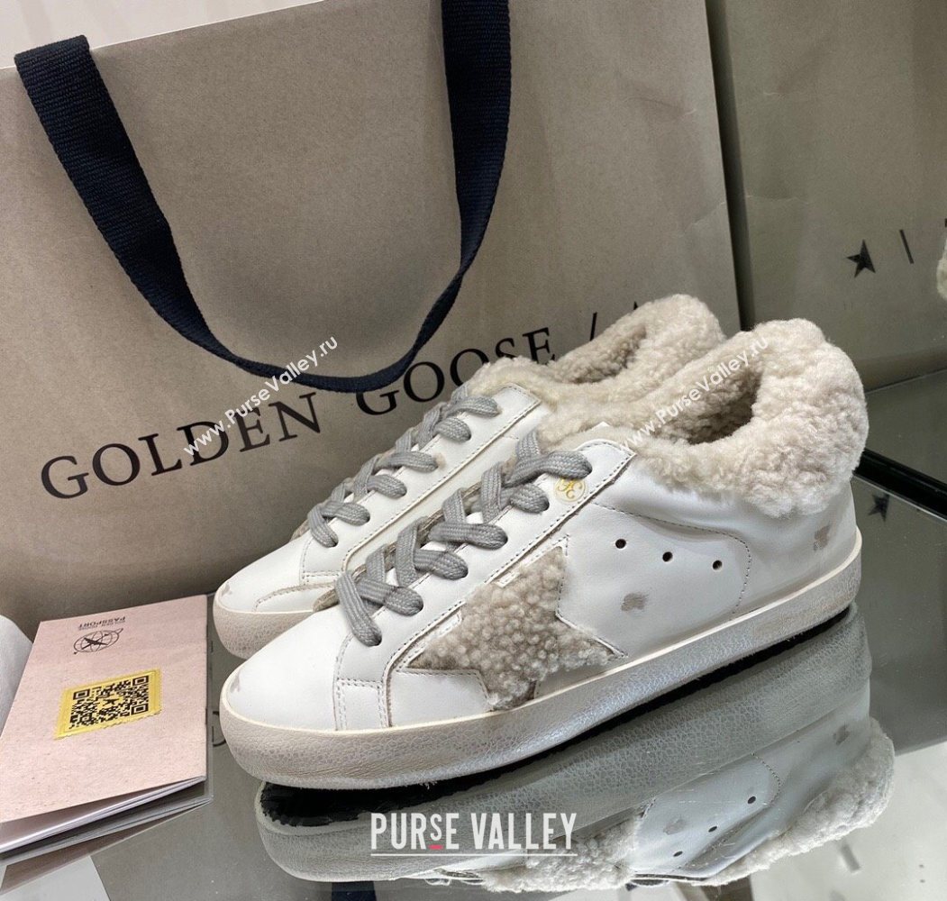 Golden Goose Womens Super-Star Sneakers in White Leather and Wool 2025 GGDB103113 (MD-251031073)