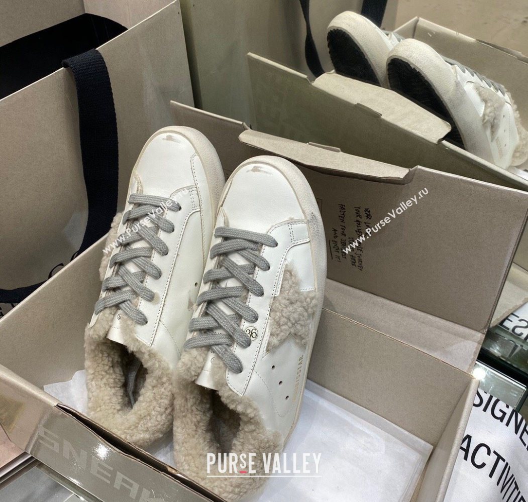 Golden Goose Womens Super-Star Sneakers in White Leather and Wool 2025 GGDB103113 (MD-251031073)
