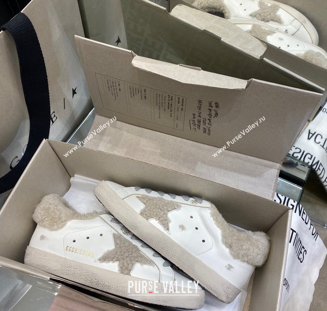 Golden Goose Womens Super-Star Sneakers in White Leather and Wool 2025 GGDB103113 (MD-251031073)