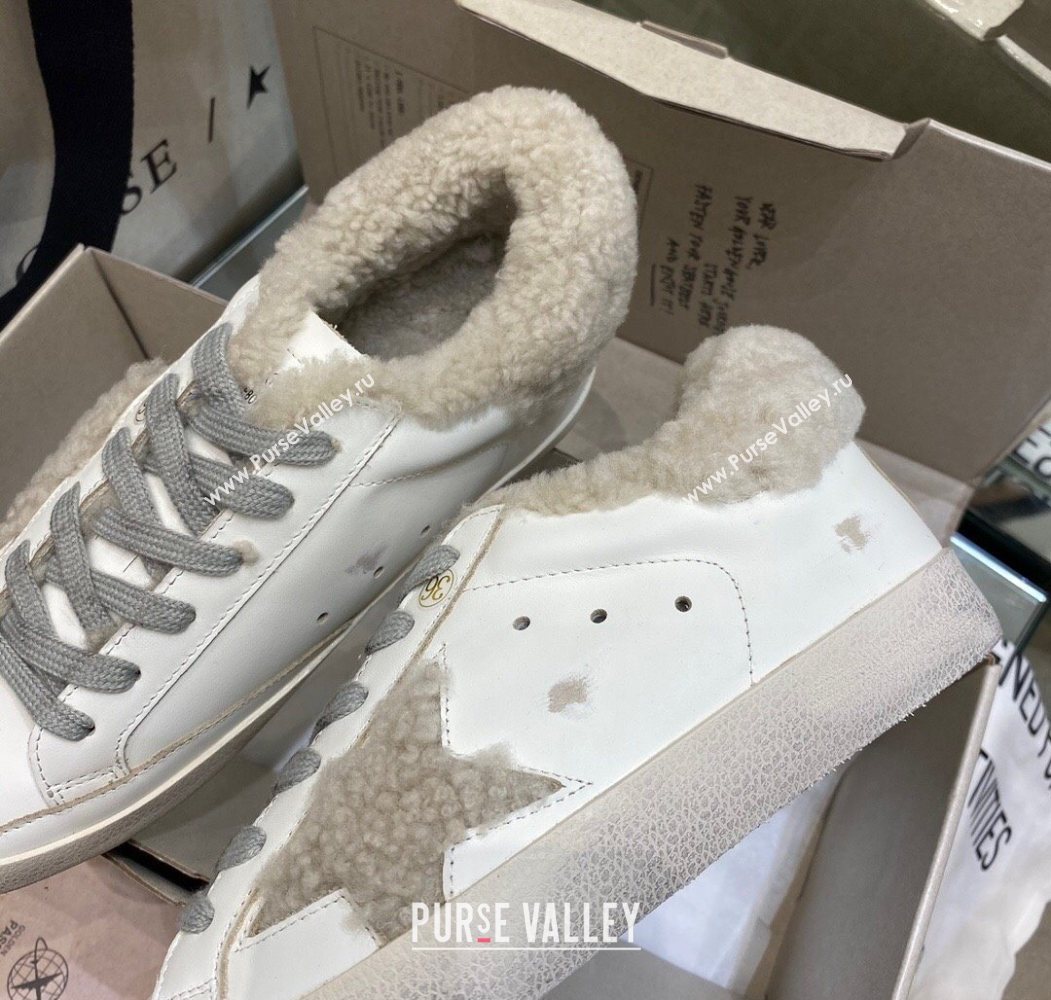 Golden Goose Womens Super-Star Sneakers in White Leather and Wool 2025 GGDB103113 (MD-251031073)