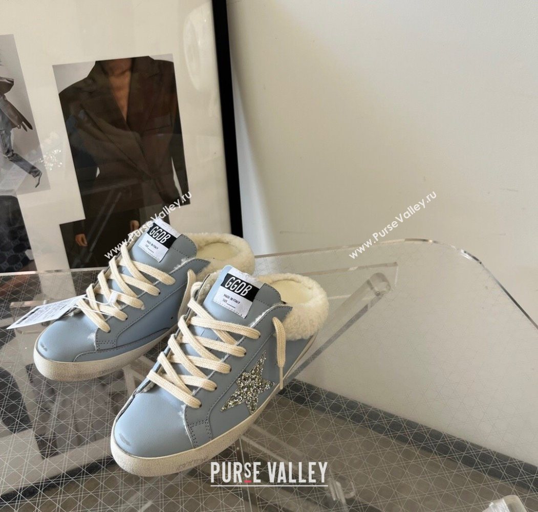 Golden Goose Womens Super-Star Sabots Sneaker in Blue Leather and Wool 2025 GGDB103101 (MD-251031057)