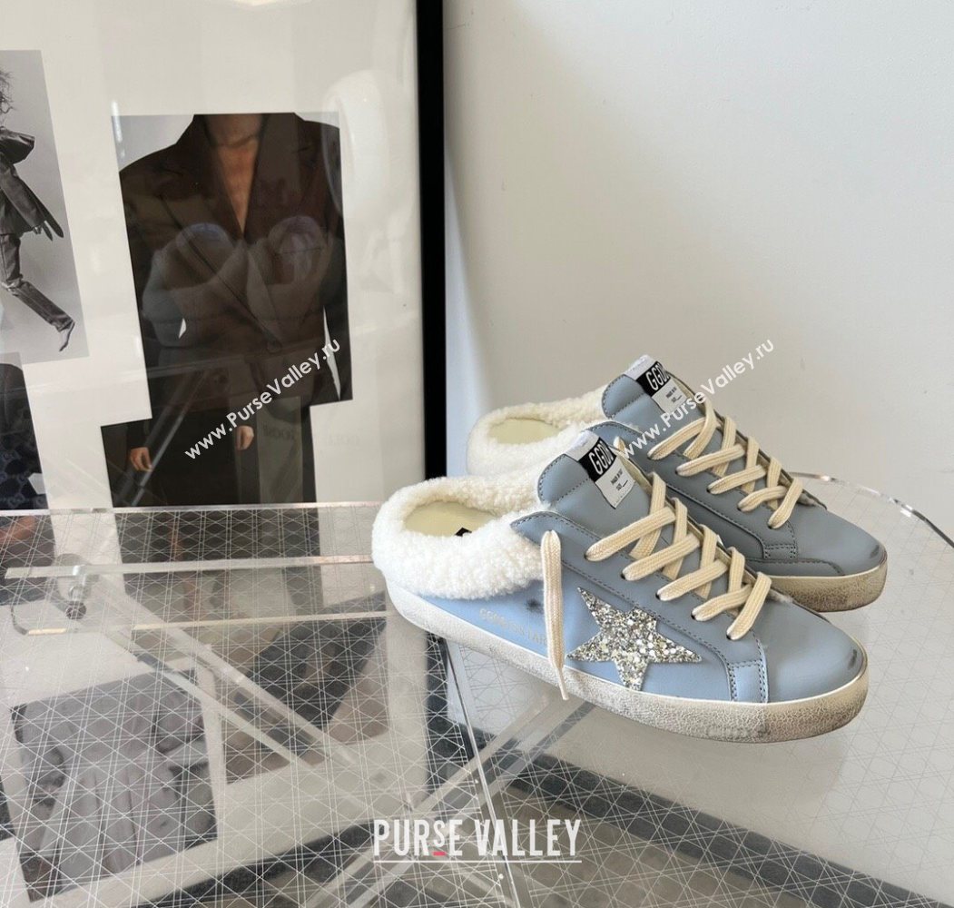 Golden Goose Womens Super-Star Sabots Sneaker in Blue Leather and Wool 2025 GGDB103101 (MD-251031057)