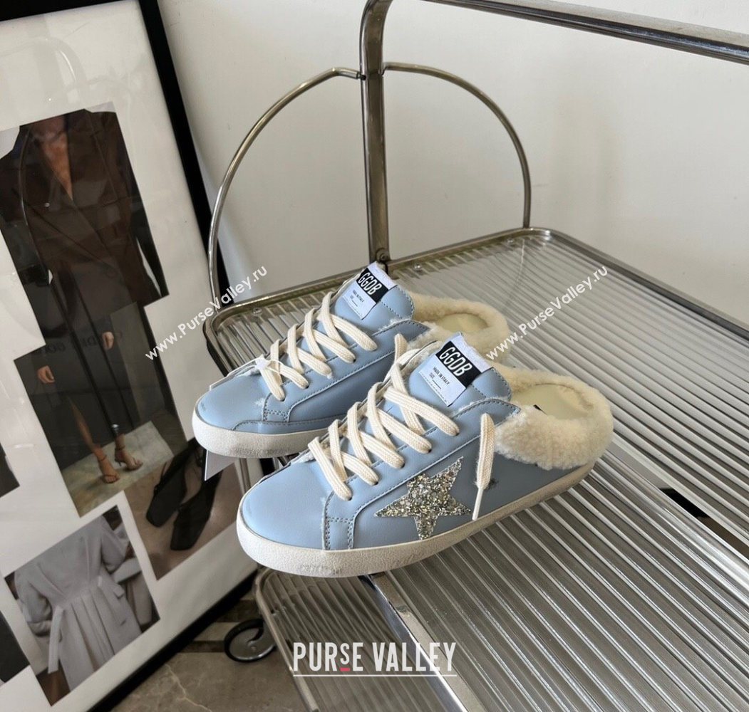 Golden Goose Womens Super-Star Sabots Sneaker in Blue Leather and Wool 2025 GGDB103101 (MD-251031057)