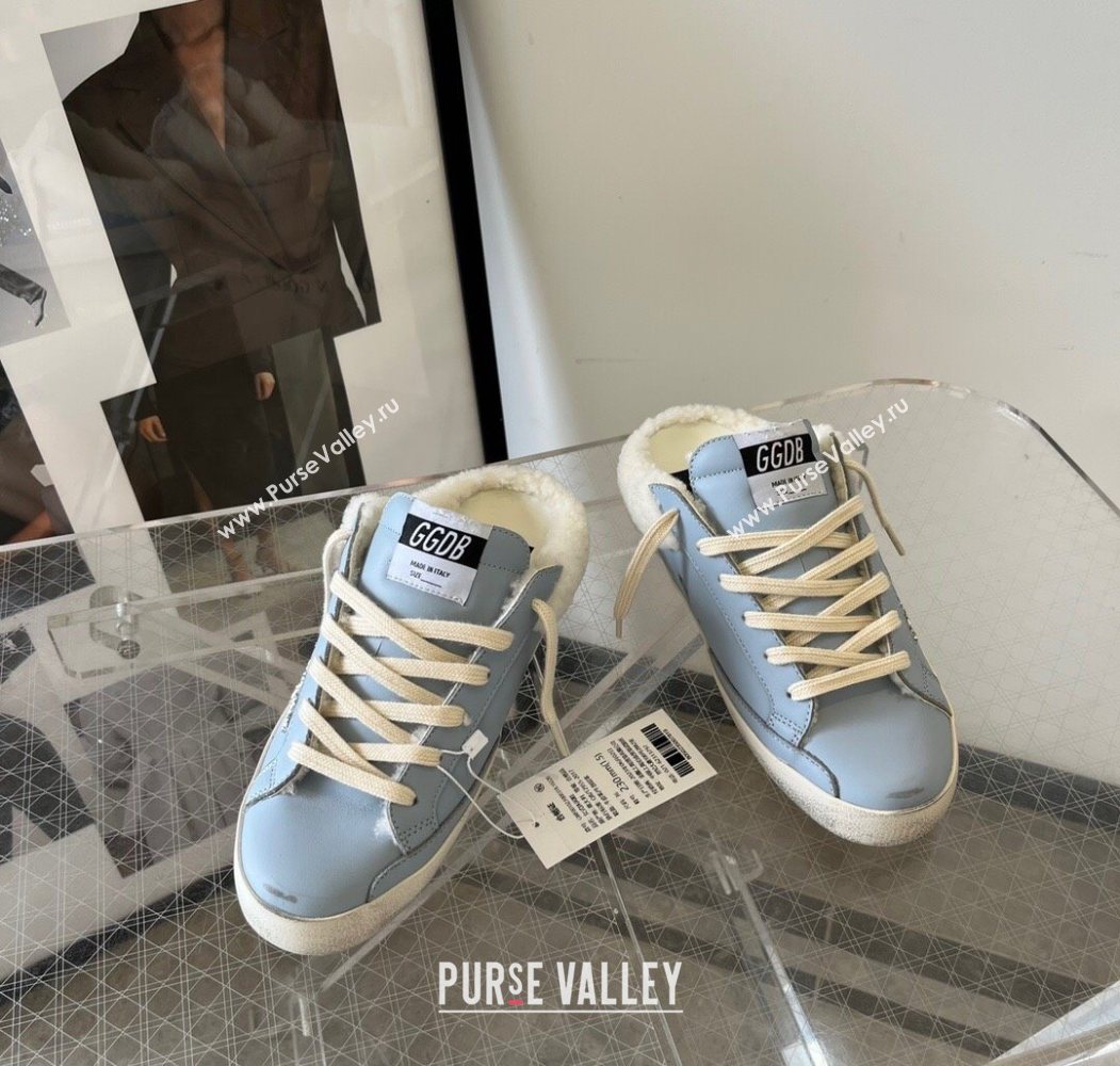 Golden Goose Womens Super-Star Sabots Sneaker in Blue Leather and Wool 2025 GGDB103101 (MD-251031057)