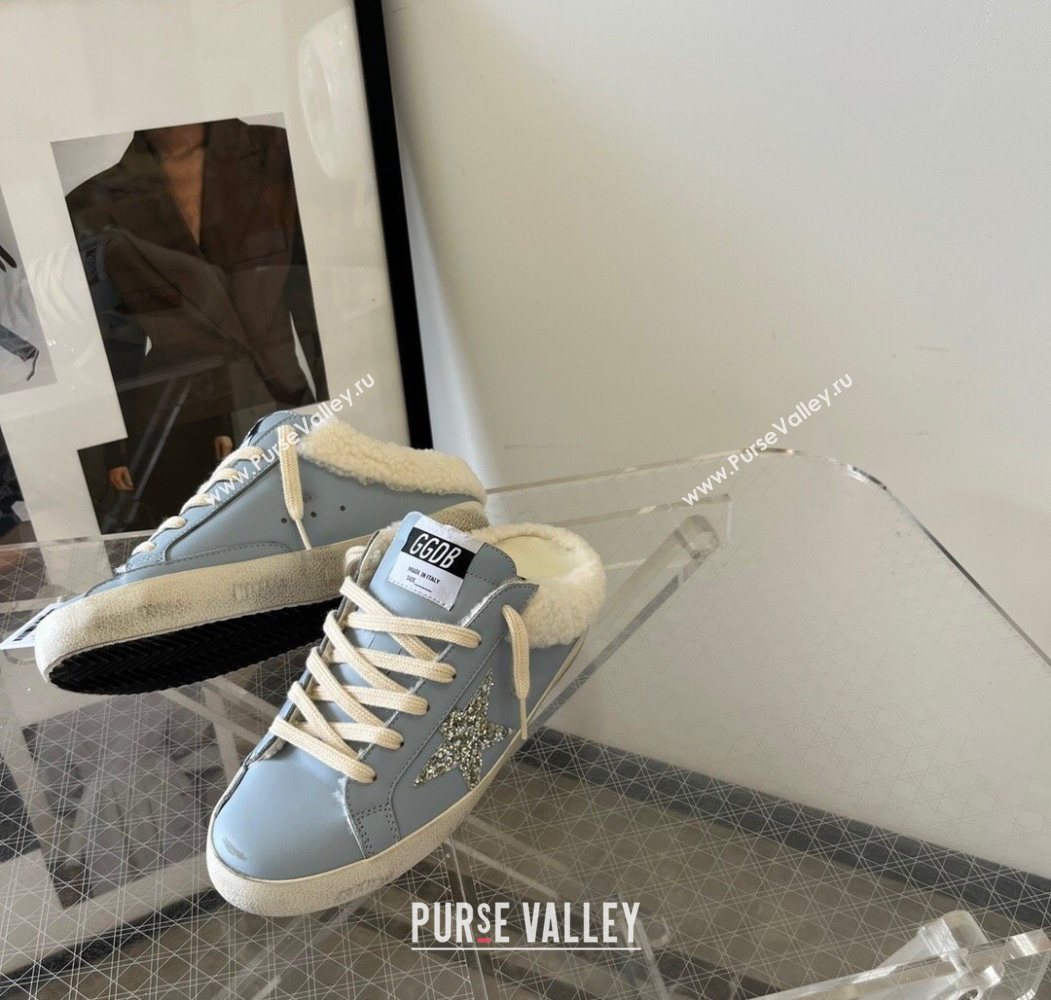 Golden Goose Womens Super-Star Sabots Sneaker in Blue Leather and Wool 2025 GGDB103101 (MD-251031057)