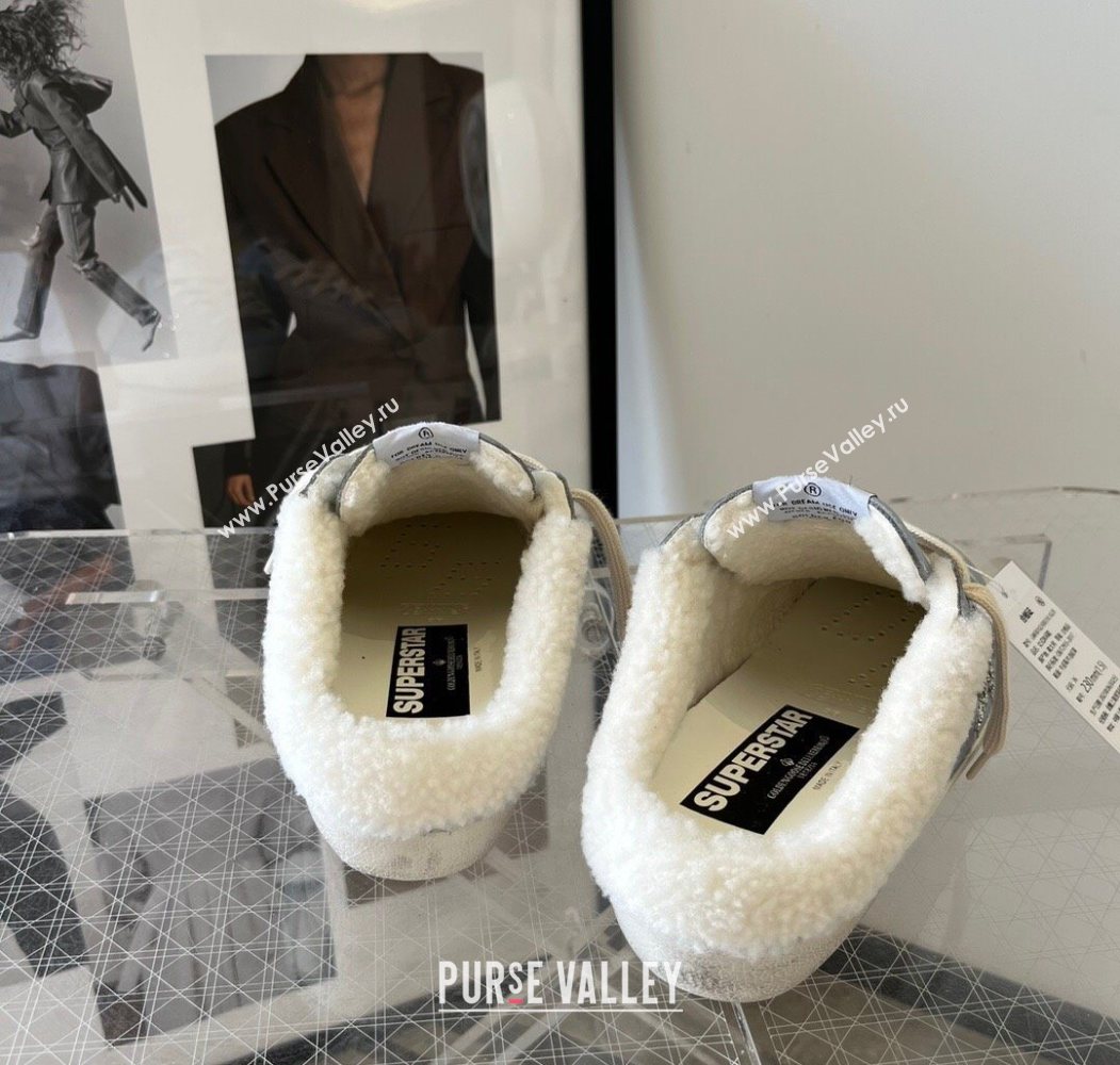 Golden Goose Womens Super-Star Sabots Sneaker in Blue Leather and Wool 2025 GGDB103101 (MD-251031057)