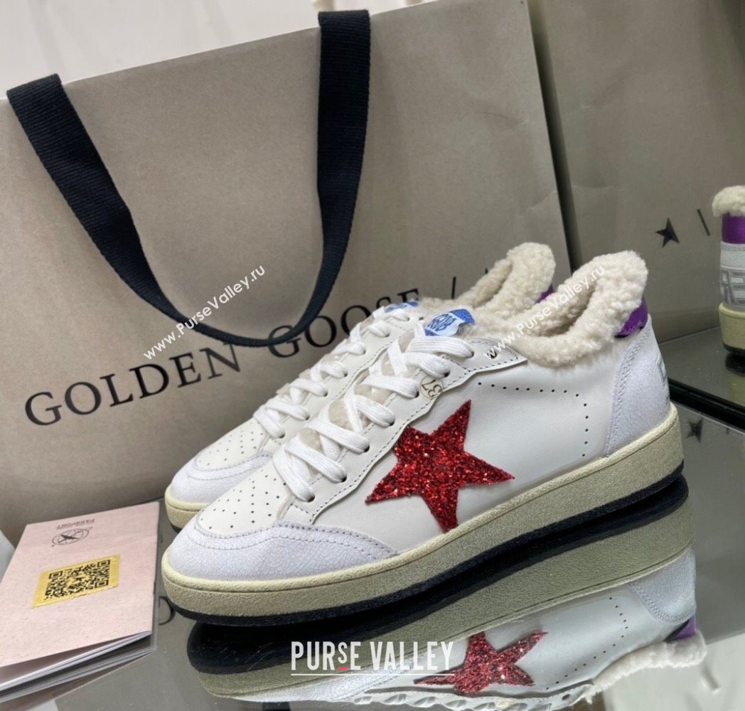 Golden Goose Womens Super-Star Sneakers in White Leather and Wool with Red Star 2025 GGDB103116 (MD-251031076)