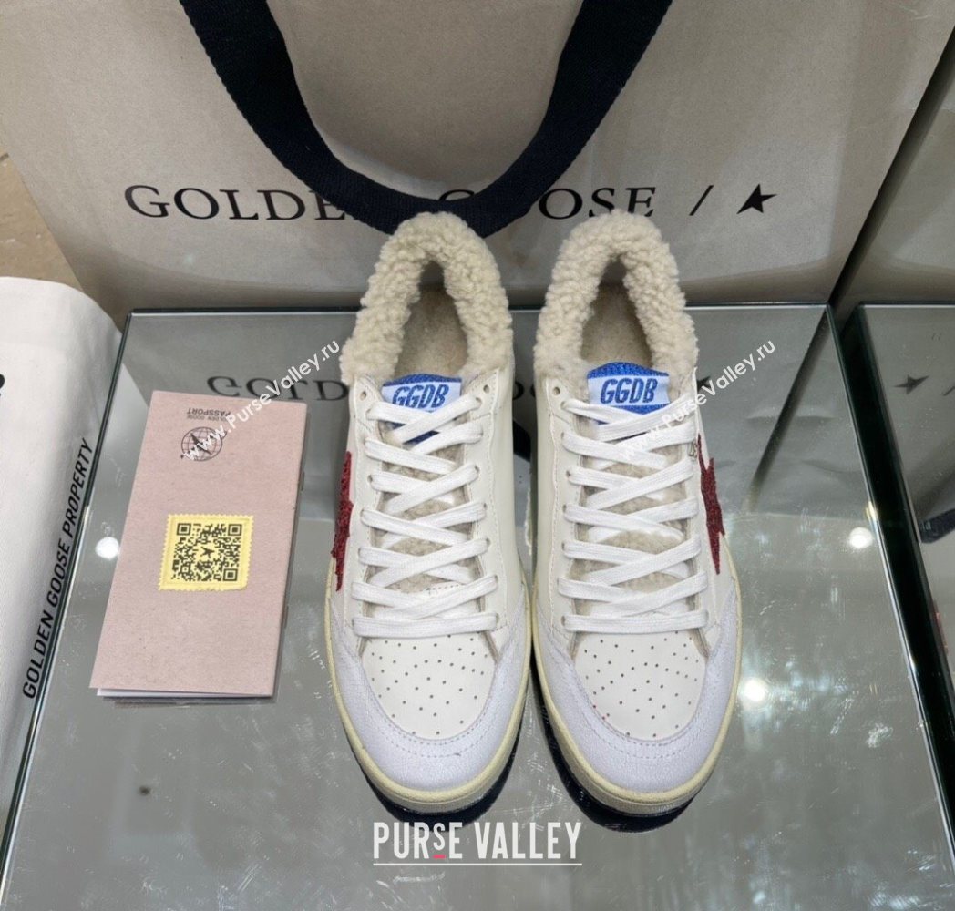 Golden Goose Womens Super-Star Sneakers in White Leather and Wool with Red Star 2025 GGDB103116 (MD-251031076)