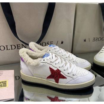 Golden Goose Womens Super-Star Sneakers in White Leather and Wool with Red Star 2025 GGDB103116 (MD-251031076)