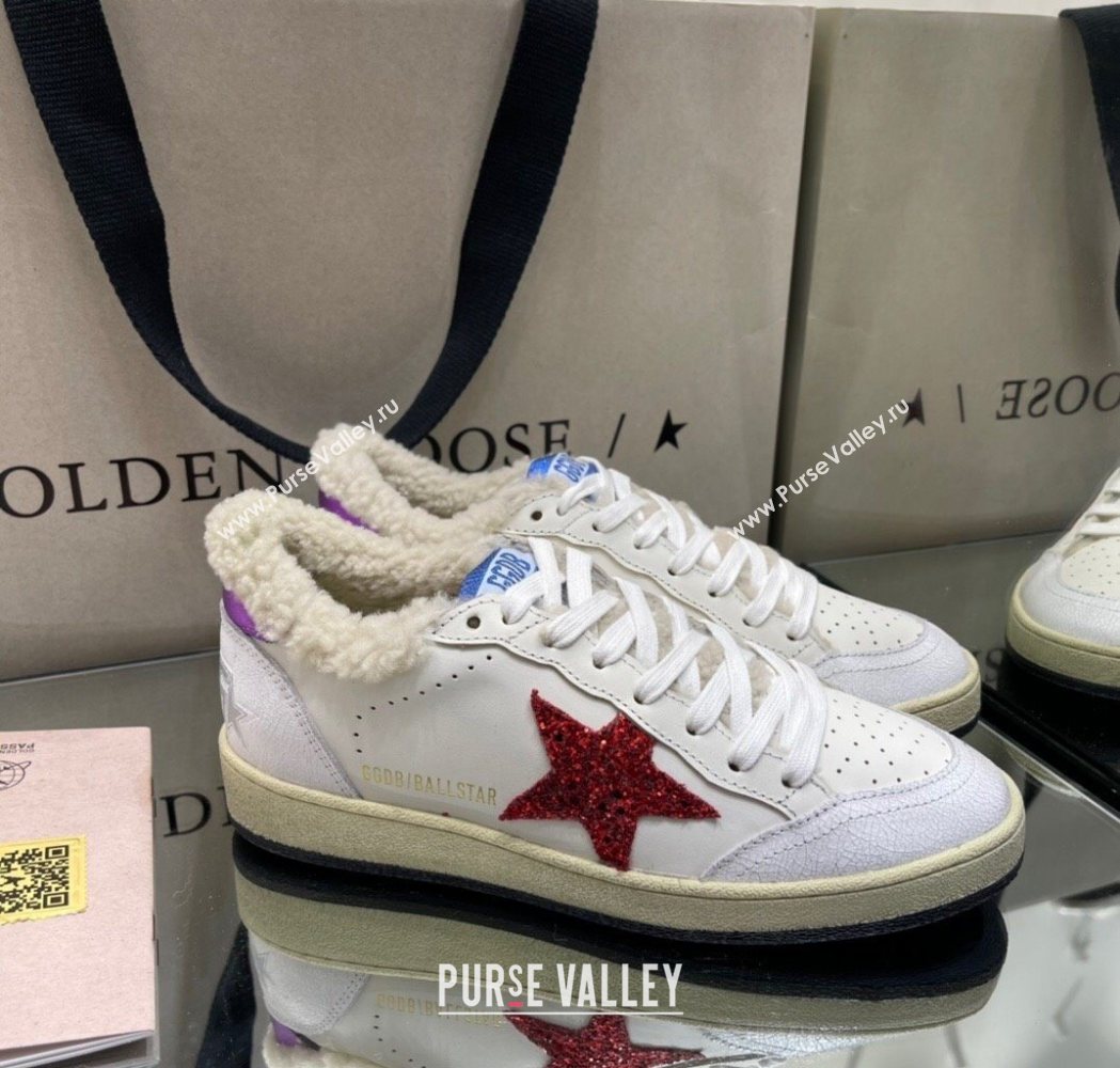 Golden Goose Womens Super-Star Sneakers in White Leather and Wool with Red Star 2025 GGDB103116 (MD-251031076)