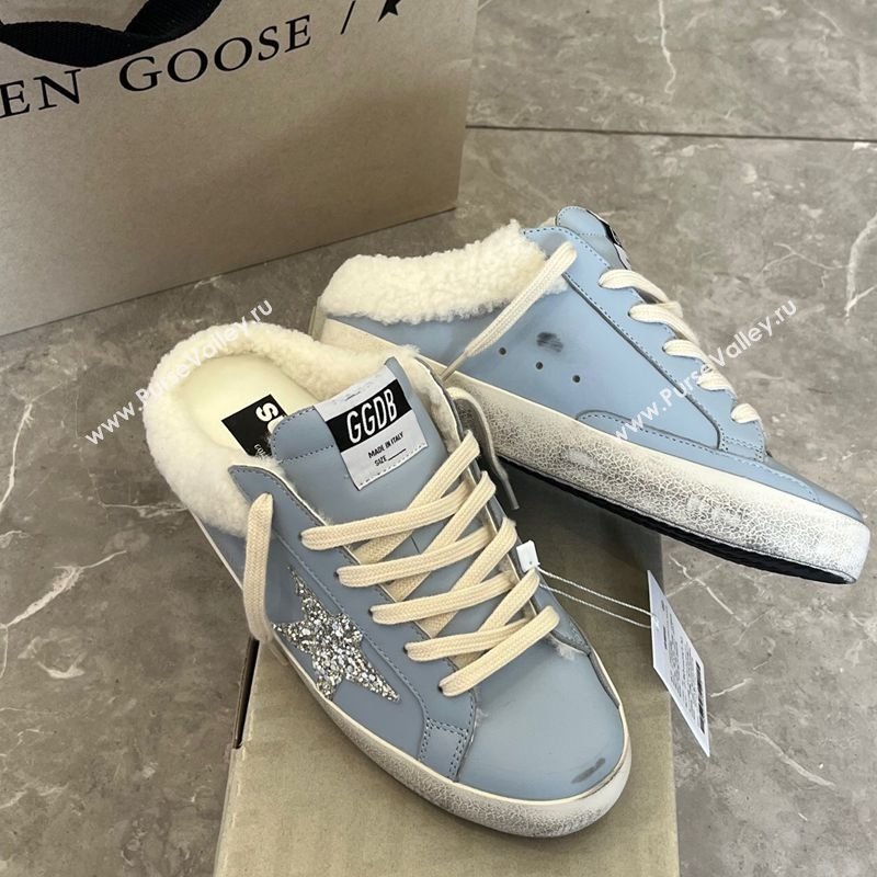 Golden Goose Womens Super-Star Sabots Sneaker in Blue Leather and Wool 2025 GGDB103101 (MD-251031057)