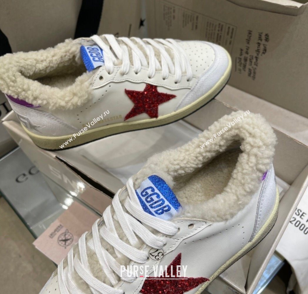 Golden Goose Womens Super-Star Sneakers in White Leather and Wool with Red Star 2025 GGDB103116 (MD-251031076)