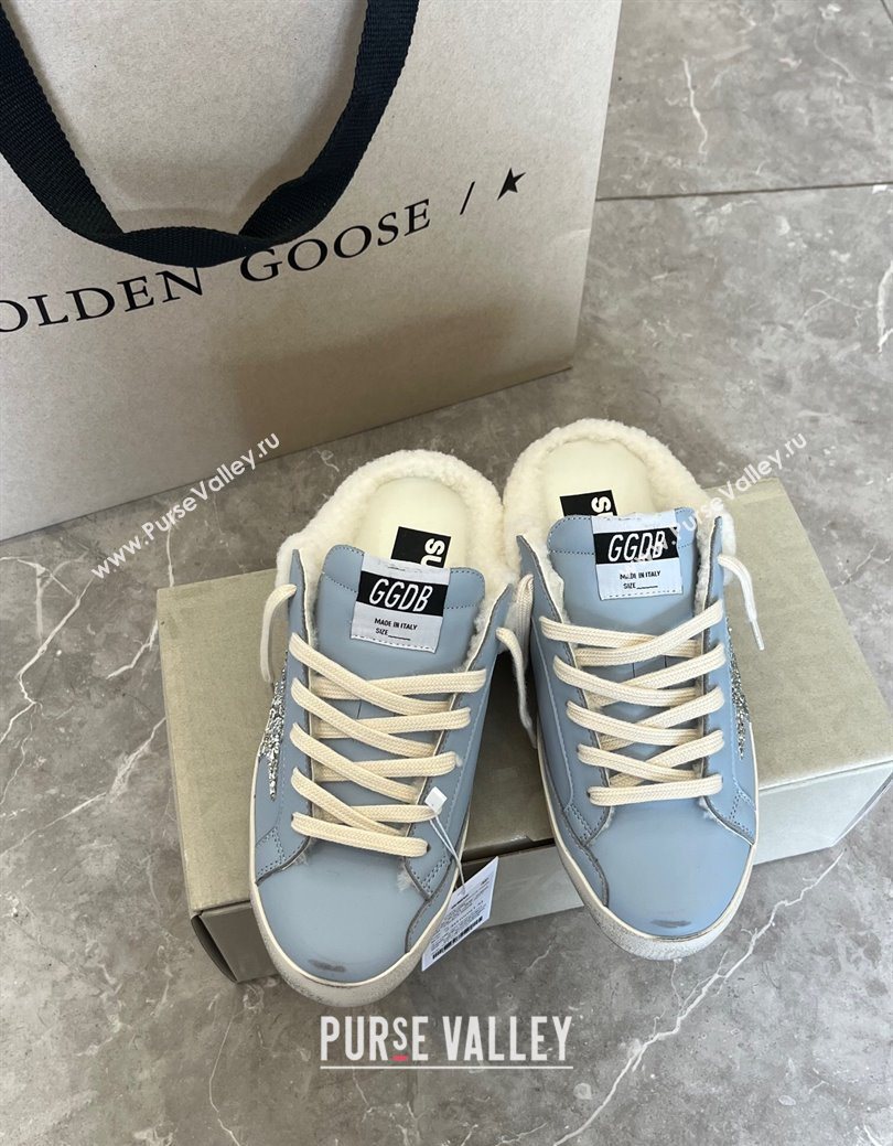 Golden Goose Womens Super-Star Sabots Sneaker in Blue Leather and Wool 2025 GGDB103101 (MD-251031057)