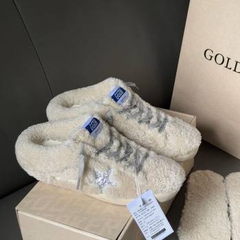 Golden Goose Womens Super-Star Sabots Sneaker in Beige Wool with Silver Glitter Star 2025 GGDB103118 (MD-251031078)