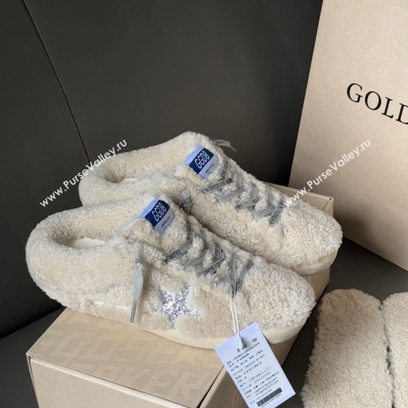 Golden Goose Womens Super-Star Sabots Sneaker in Beige Wool with Silver Glitter Star 2025 GGDB103118 (MD-251031078)