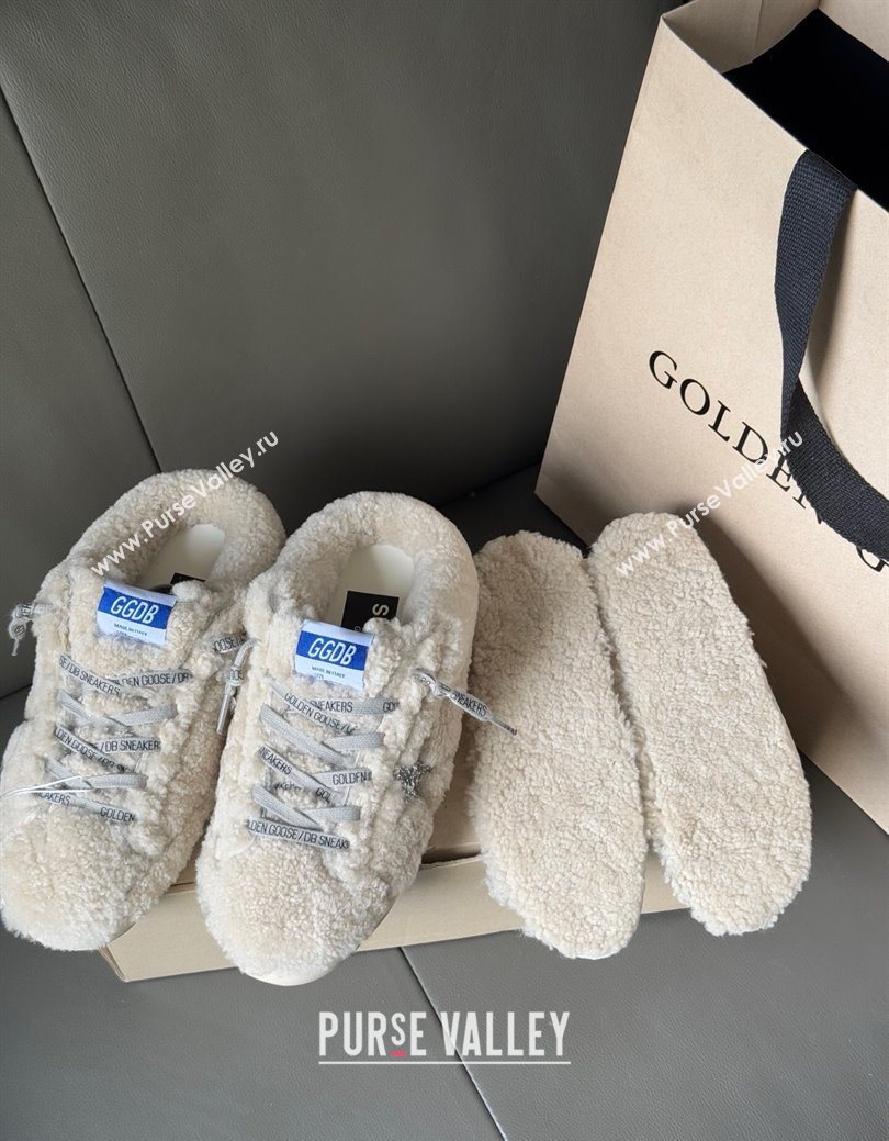 Golden Goose Womens Super-Star Sabots Sneaker in Beige Wool with Silver Glitter Star 2025 GGDB103118 (MD-251031078)