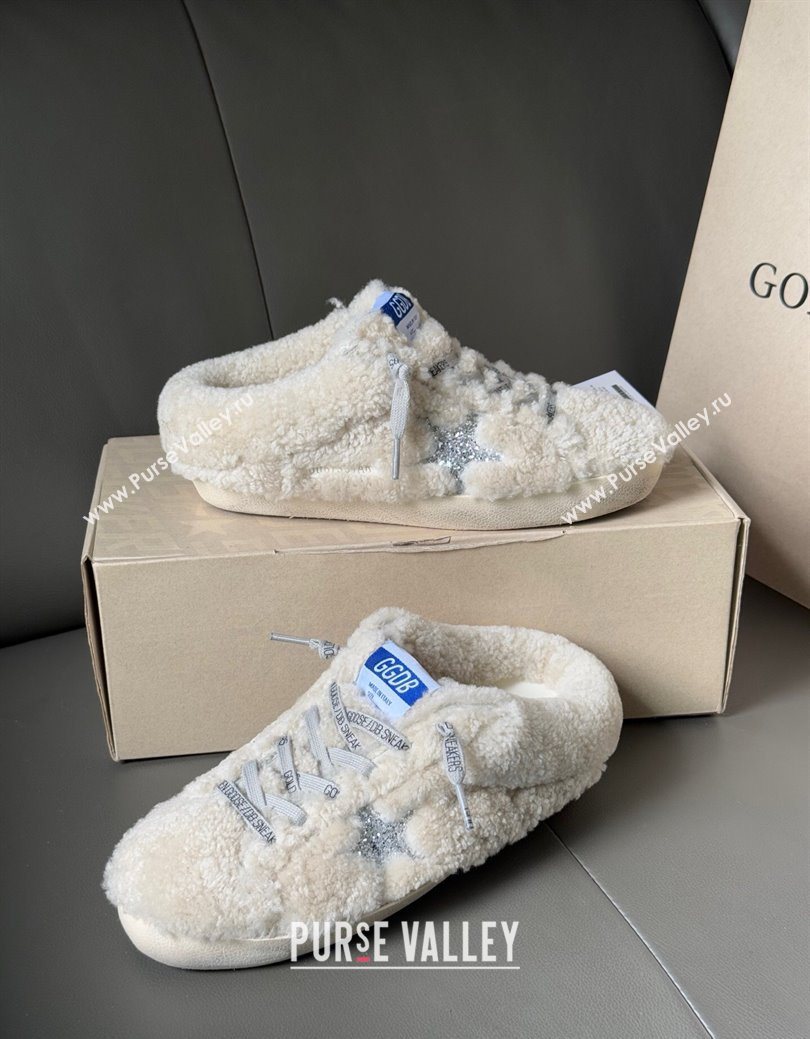 Golden Goose Womens Super-Star Sabots Sneaker in Beige Wool with Silver Glitter Star 2025 GGDB103118 (MD-251031078)