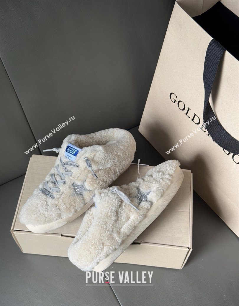 Golden Goose Womens Super-Star Sabots Sneaker in Beige Wool with Silver Glitter Star 2025 GGDB103118 (MD-251031078)