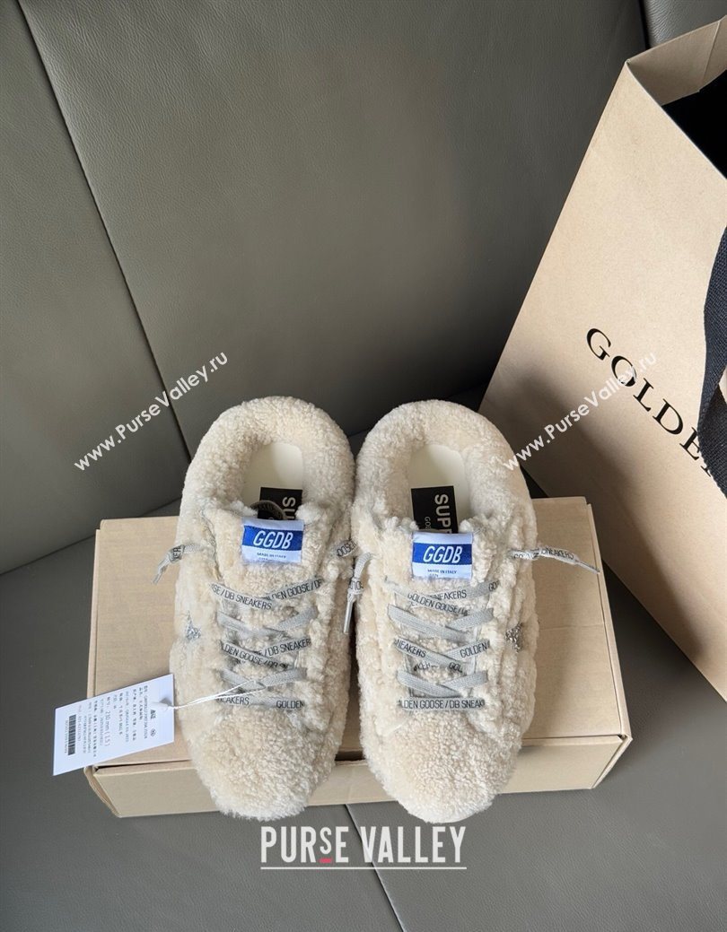Golden Goose Womens Super-Star Sabots Sneaker in Beige Wool with Silver Glitter Star 2025 GGDB103118 (MD-251031078)