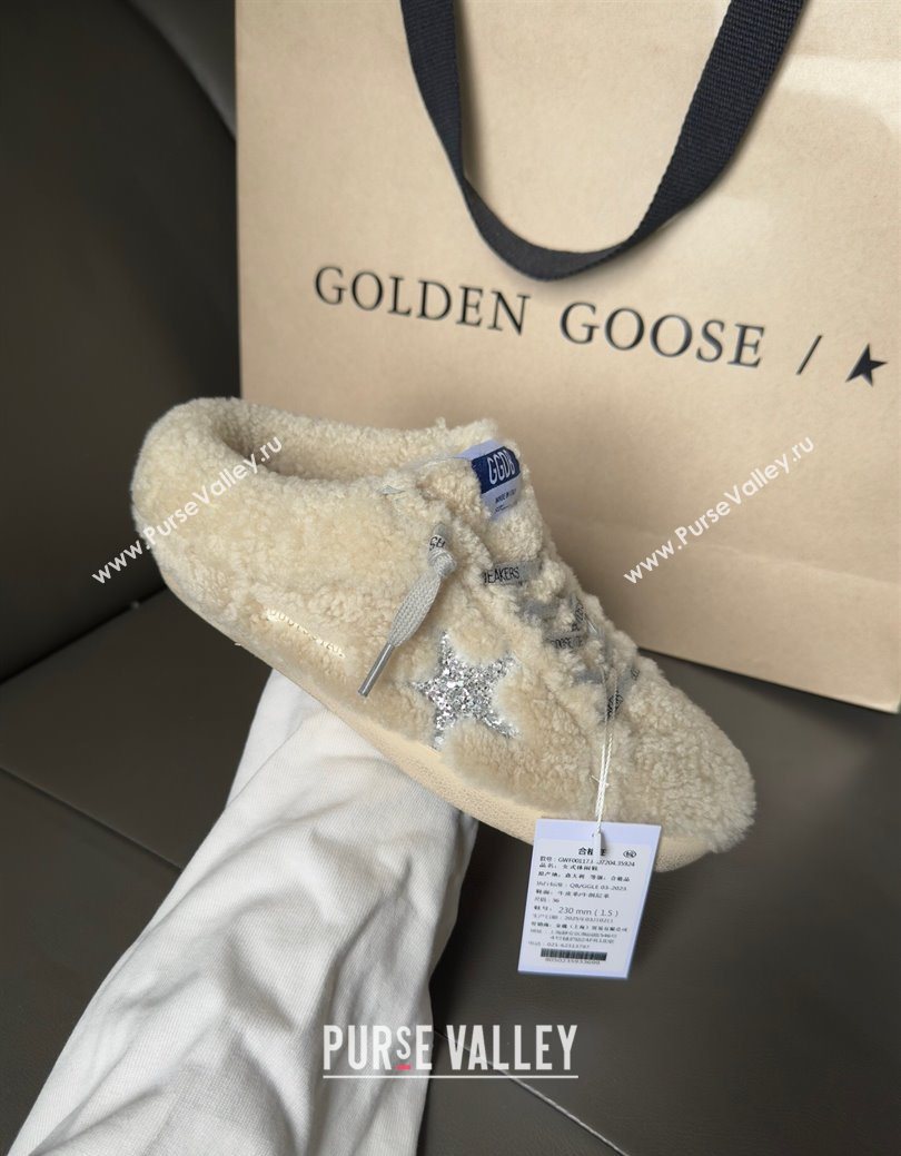 Golden Goose Womens Super-Star Sabots Sneaker in Beige Wool with Silver Glitter Star 2025 GGDB103118 (MD-251031078)