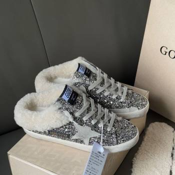 Golden Goose Womens Super-Star Sabots Sneaker in Silver Glitter and Wool 2025 GGDB103119 (MD-251031079)