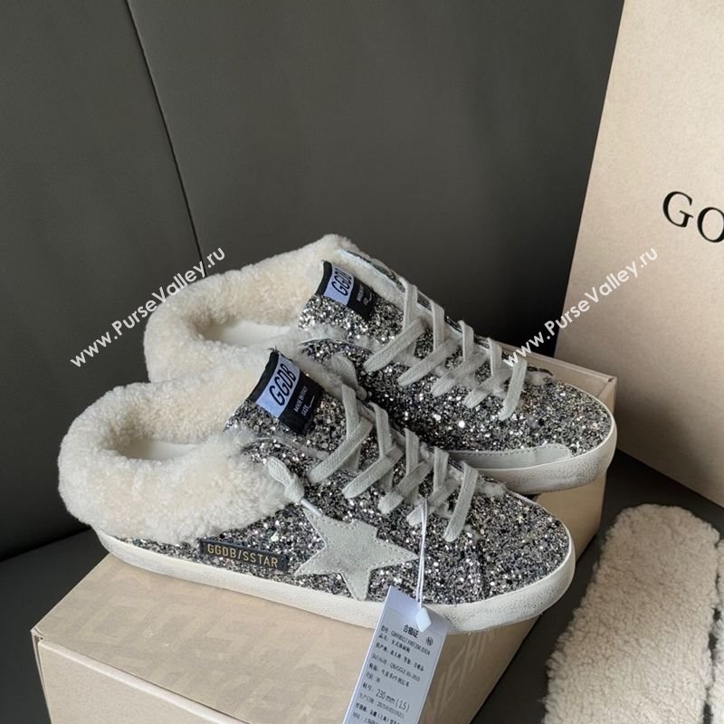 Golden Goose Womens Super-Star Sabots Sneaker in Silver Glitter and Wool 2025 GGDB103119 (MD-251031079)