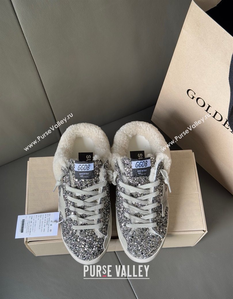 Golden Goose Womens Super-Star Sabots Sneaker in Silver Glitter and Wool 2025 GGDB103119 (MD-251031079)