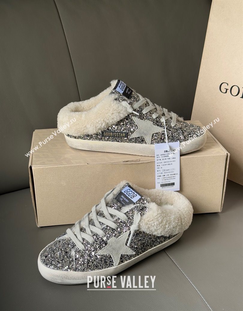Golden Goose Womens Super-Star Sabots Sneaker in Silver Glitter and Wool 2025 GGDB103119 (MD-251031079)