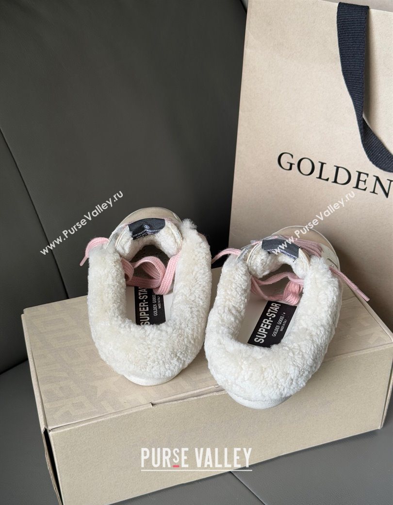 Golden Goose Womens Super-Star Sabots Sneaker in White Leather, Beige Suede and Wool 2025 GGDB103120 (MD-251031080)
