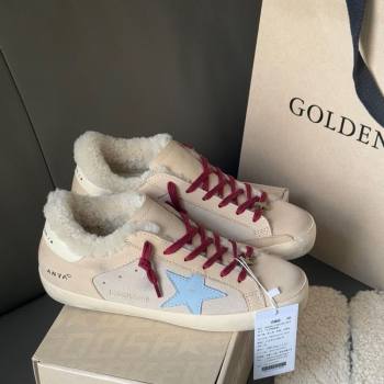 Golden Goose Womens Super-Star Sneakers in Light Pink Leather and Wool 2025 GGDB1031022 (MD-251031082)