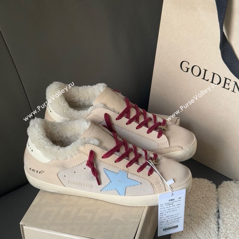 Golden Goose Womens Super-Star Sneakers in Light Pink Leather and Wool 2025 GGDB1031022 (MD-251031082)