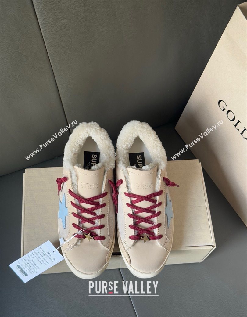 Golden Goose Womens Super-Star Sneakers in Light Pink Leather and Wool 2025 GGDB1031022 (MD-251031082)