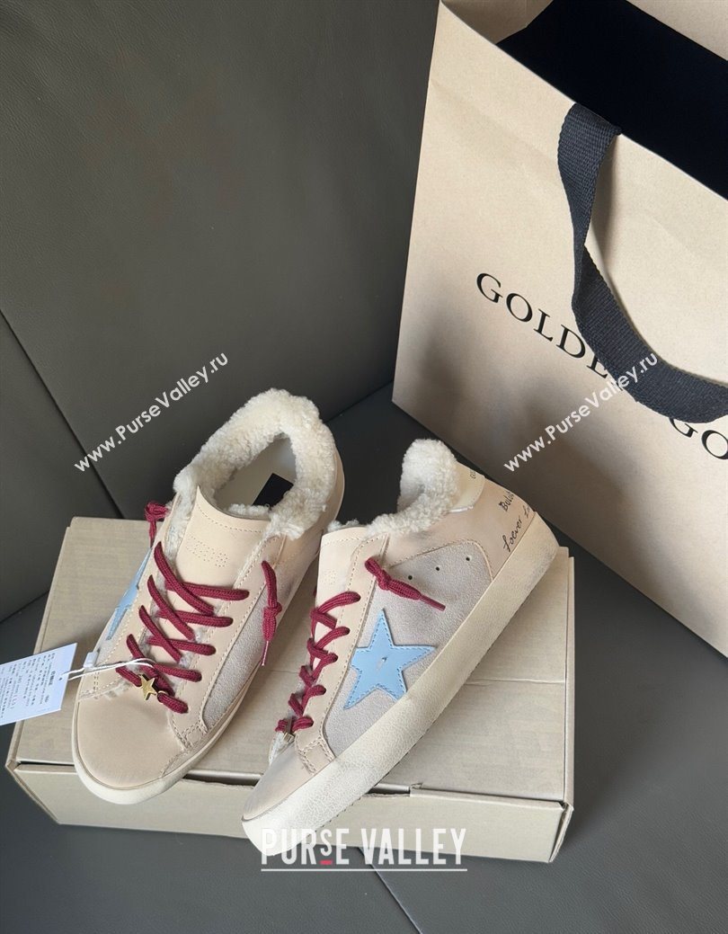 Golden Goose Womens Super-Star Sneakers in Light Pink Leather and Wool 2025 GGDB1031022 (MD-251031082)