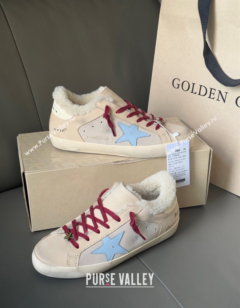 Golden Goose Womens Super-Star Sneakers in Light Pink Leather and Wool 2025 GGDB1031022 (MD-251031082)