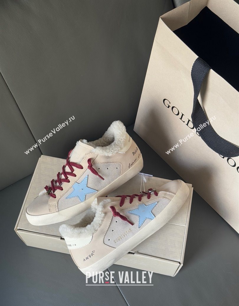 Golden Goose Womens Super-Star Sneakers in Light Pink Leather and Wool 2025 GGDB1031022 (MD-251031082)