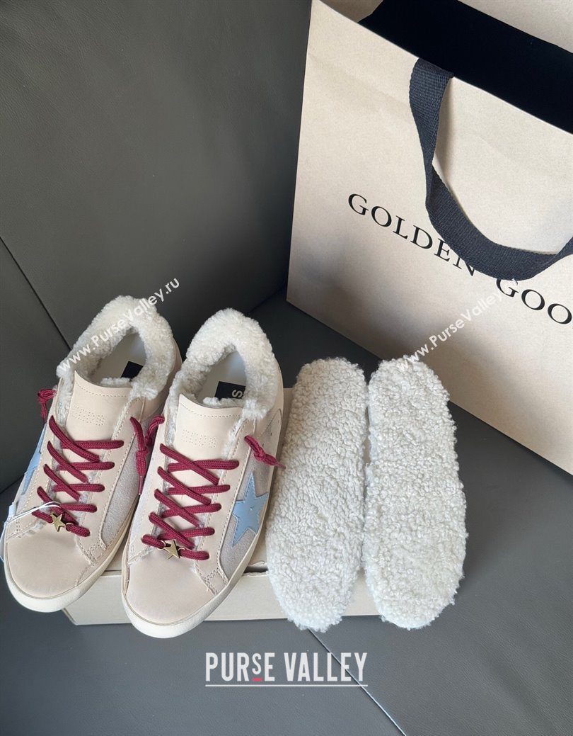 Golden Goose Womens Super-Star Sneakers in Light Pink Leather and Wool 2025 GGDB1031022 (MD-251031082)