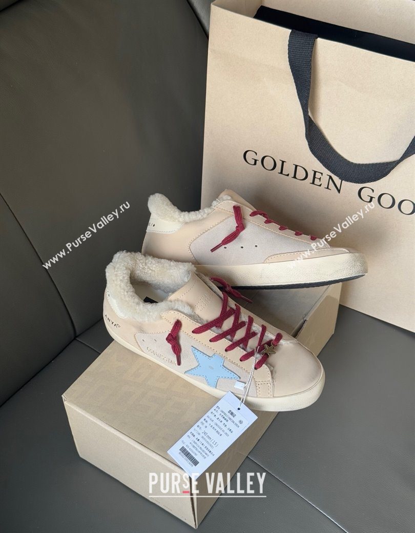Golden Goose Womens Super-Star Sneakers in Light Pink Leather and Wool 2025 GGDB1031022 (MD-251031082)